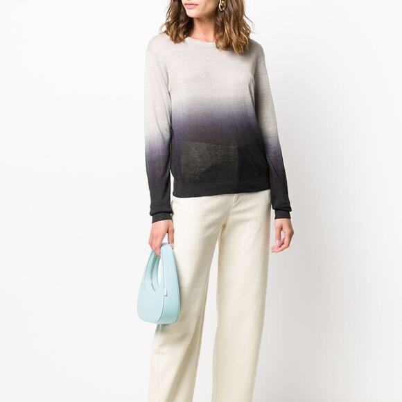 Theory Navy Linen Sweater Small Ombre Crew Neck Sag Harbor Lightweight Knit - Picture 11 of 15